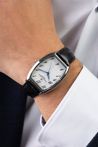 Montre à quartz en cuir - Noir et argenté - Frederic Graff