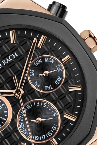 Montre à quartz en acier - Noir et doré rose - Walter Bach