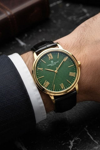 Montre à quartz en cuir - Noir et vert