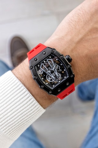 Montre automatique en silicone - Rouge et noir - Walter Bach
