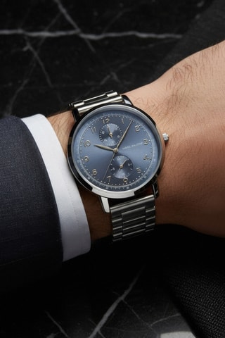 Montre à quartz en acier - Argenté et bleu clair