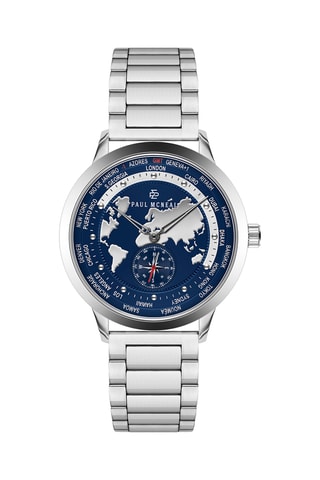 Montre à quartz en acier - GMT - Boussole - Argenté et bleu marine