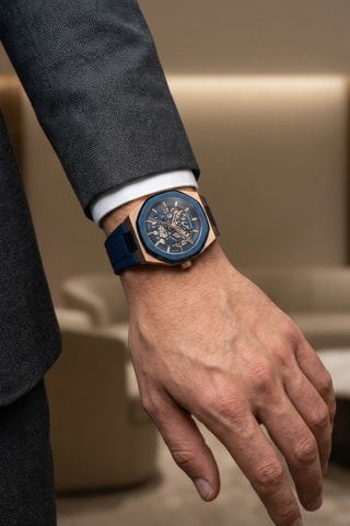 Montre automatique en métal - Bleu et rosé
