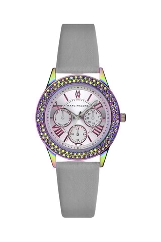 Montre à quartz en cuir - Chronographe - Gris et multicolore