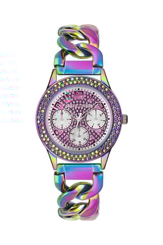 Montre à quartz en acier - Fuchsia et turquoise