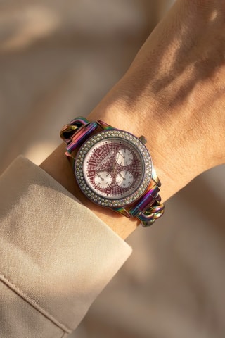 Montre à quartz en acier - Fuchsia et turquoise