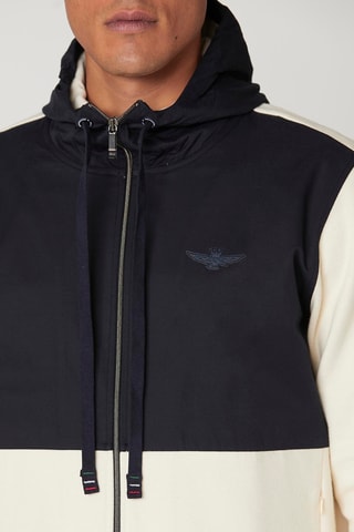 Chaqueta con capucha - Azul marino y crudo