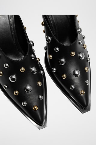 Mules de salto em couro de carneiro - Preto