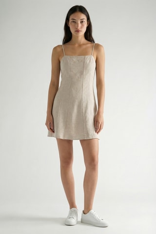 Vestido estilo patinadora em linho - Bege