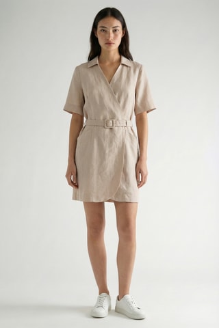 Vestido traçado em linho - Bege