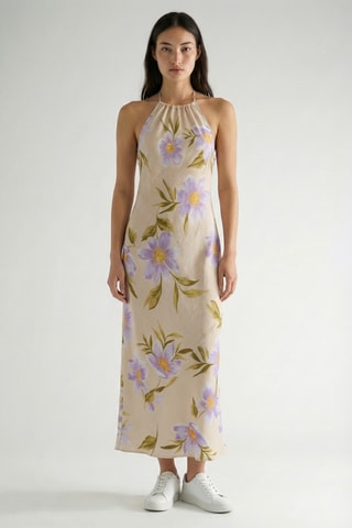 Vestido comprido em linho - Bege