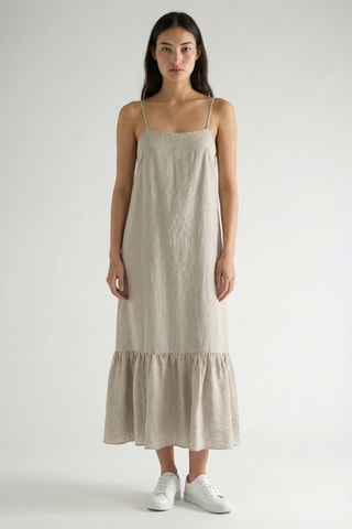 Vestido comprido em linho - Bege