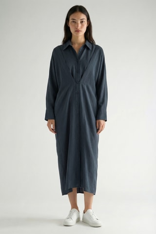 Vestido-camisa relaxed em linho - Azul-escuro