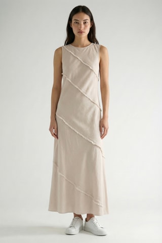 Vestido comprido em linho - Bege