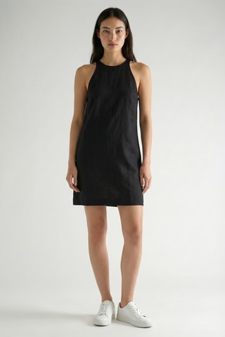 Vestido direito em linho - Preto