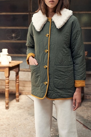 Chaqueta acolchada reversible de lino - Amarillo mimosa y caqui