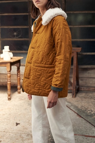 Chaqueta acolchada reversible de lino - Amarillo mimosa y caqui