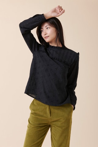 Blusa con bordado inglés Theron - Negro