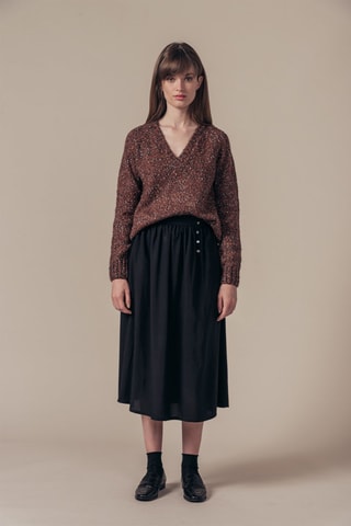 Falda midi de talle alto Josefina - Negro