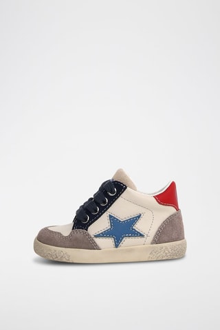 Zapatillas de piel - Blanco y gris oscuro