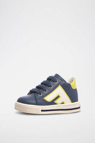 Zapatillas altas de piel bovina - Celeste y blanco