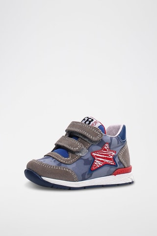 Zapatillas altas de piel bovina - Topo y azul oscuro