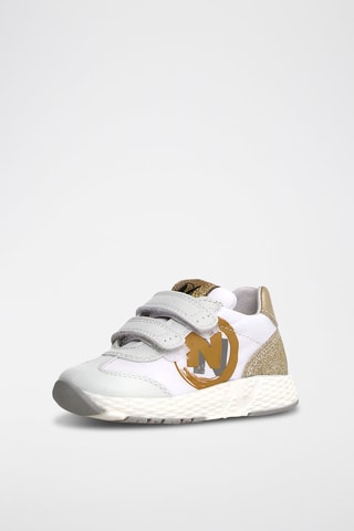 Zapatillas de piel - Blanco y dorado