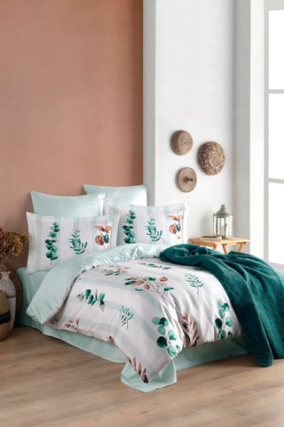 Juego de nórdico de satén de algodón 210 hilos/cm² Vicanze - Blanco y verde