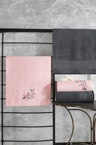 4 toallas - Antracita y rosa