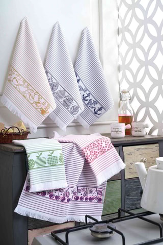 6 paños Peçete - Blanco y azul oscuro