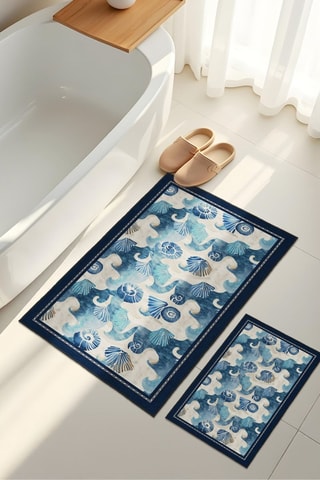 2 alfombras de baño - Azul ­- 50 x 60/60 x 100 cm
