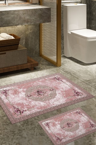 2 alfombras de baño - Rosa empolvado - 50 x 60 y 60 x 100 cm