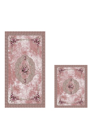 2 alfombras de baño - Rosa empolvado - 50 x 60 y 60 x 100 cm