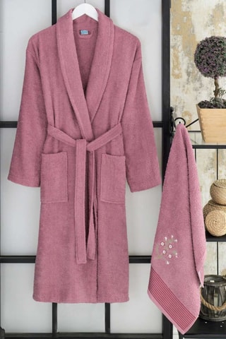Albornoz de baño y toalla de mano - Ciruela