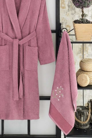 Albornoz de baño y toalla de mano - Ciruela