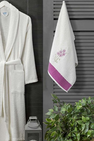 Albornoz de baño y toalla de mano - Crema