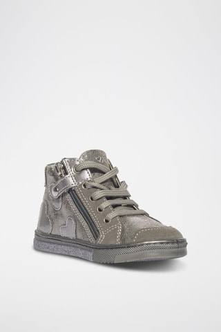 Zapatillas altas de piel Baby Glitter - Topo