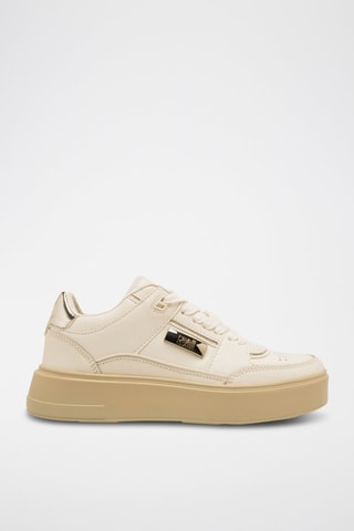 Zapatillas de piel con plataforma - Beige y blanco