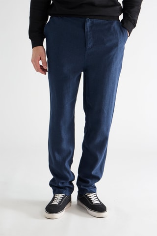 Pantalon regular en lin Rome - Bleu marine