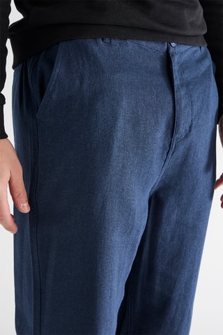 Pantalon regular en lin Rome - Bleu marine