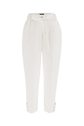 Pantalon relaxed 7/8 en lin taille haute - Blanc