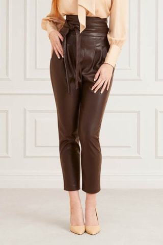 Pantalon regular 7/8 taille haute - Marron foncé