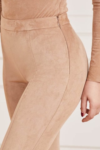 Pantalon en velours taille haute - Beige
