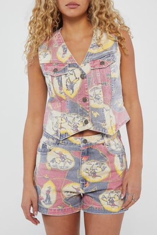 Veste sans manches en jean - Gris et rose foncé