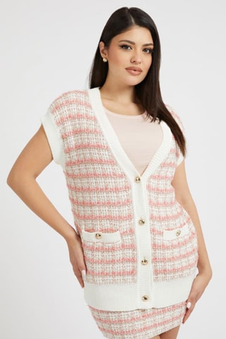 Veste sans manches en tweed Amy - Orange et blanc