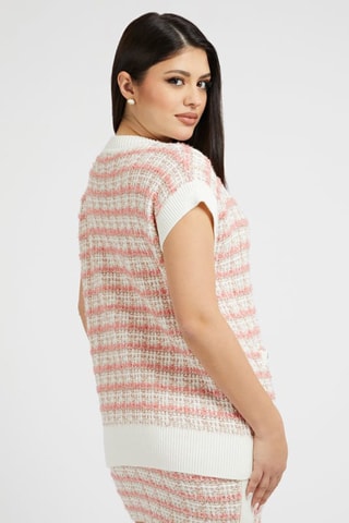 Veste sans manches en tweed Amy - Orange et blanc