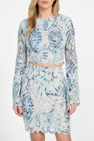 Crop top en broderie anglaise Anastasia - Bleu et blanc