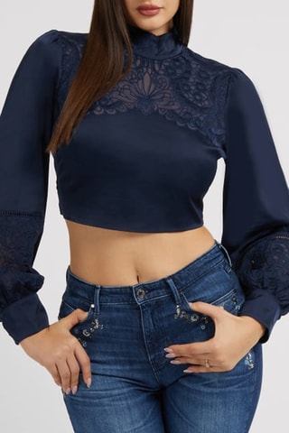 Crop top bi-matière - Bleu marine