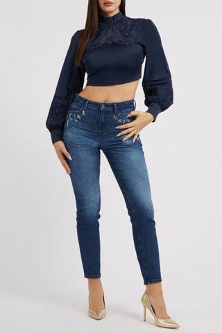 Crop top bi-matière - Bleu marine