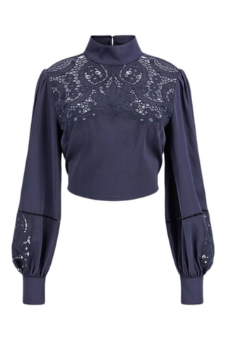 Crop top bi-matière - Bleu marine